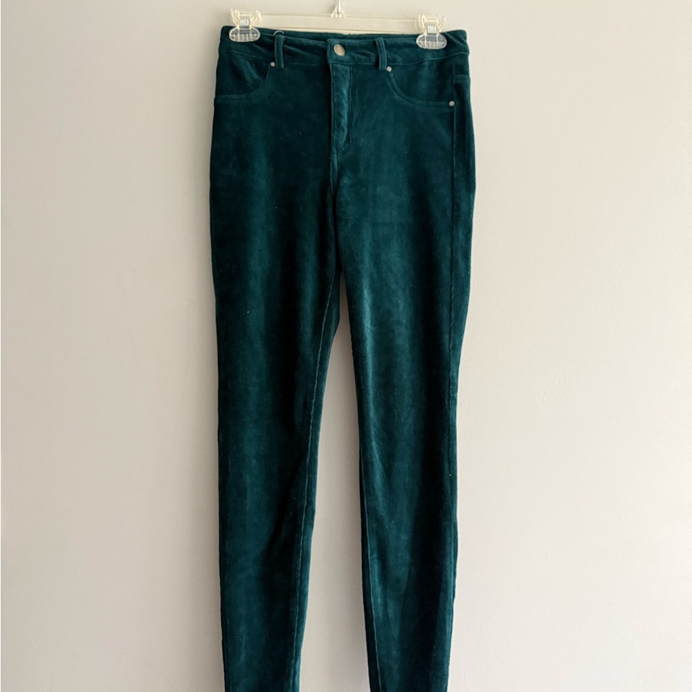 Velvet High-Waist Skinny Pants - Deep Green